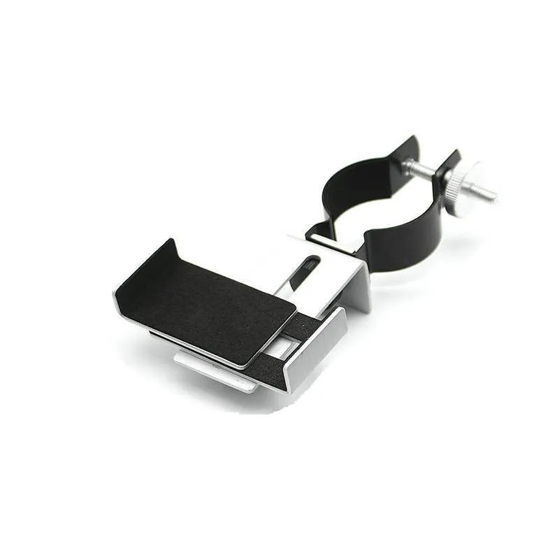 Black and silver smart phone adapter with adjustable metal frame and rubber clip for phones 60-95 mm wide