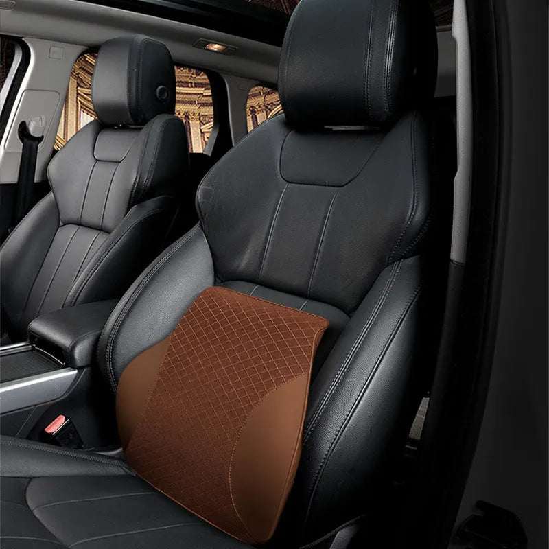 Large memory foam car headrest and lumbar support cushion in beige colour