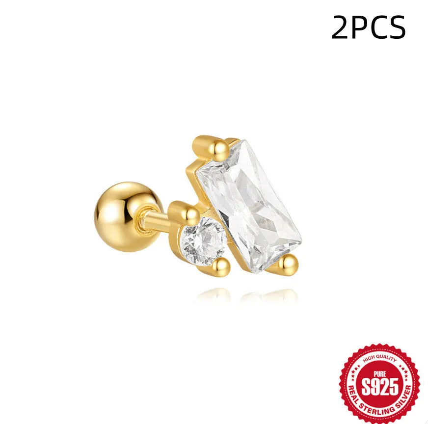 S925 sterling silver red square gravel stud earrings with floral design in gold electroplated finish