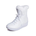 Black women's winter boots with lace-up closure and platform sole