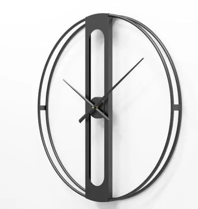 Round metal wall clock with 50cm diameter, shown in black and gold finish options.