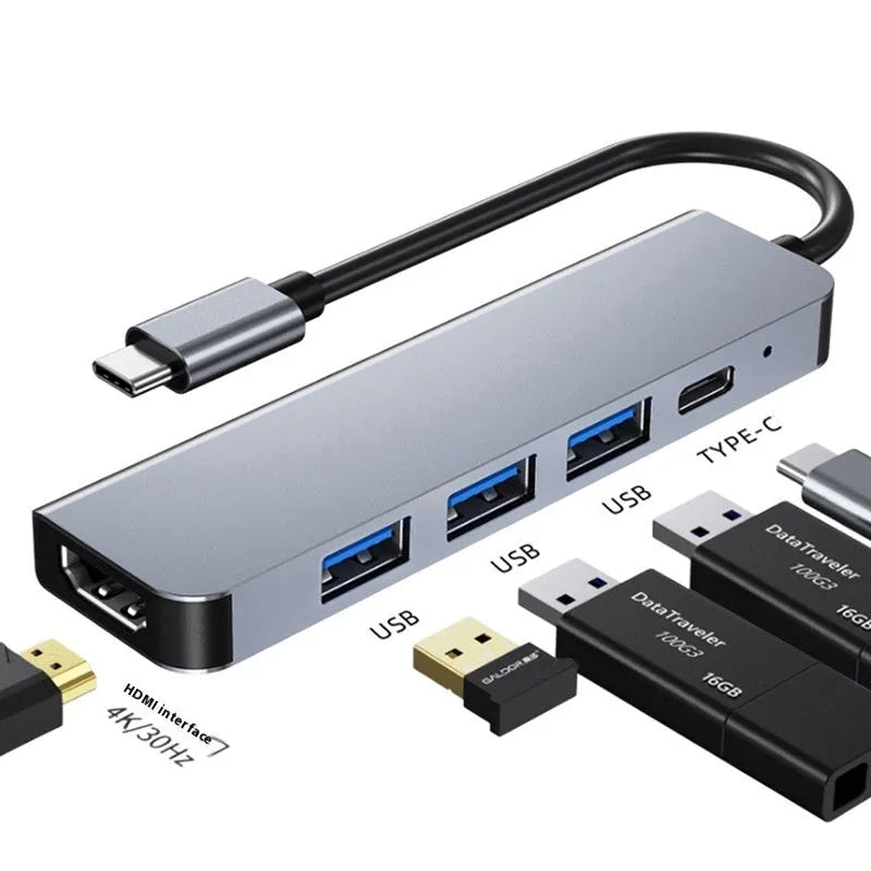 USB-C 7-in-1 expansion dock with HDMI port and USB 3.0 hub on a 15cm cable.