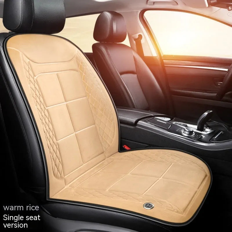Car seat heating cushion with auto heating function in beige colour on car seat