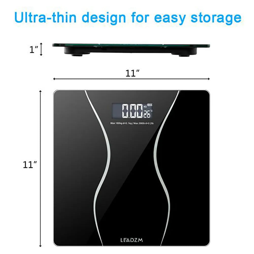 Black electronic bathroom scales with digital display for household weight measurement up to 180kg