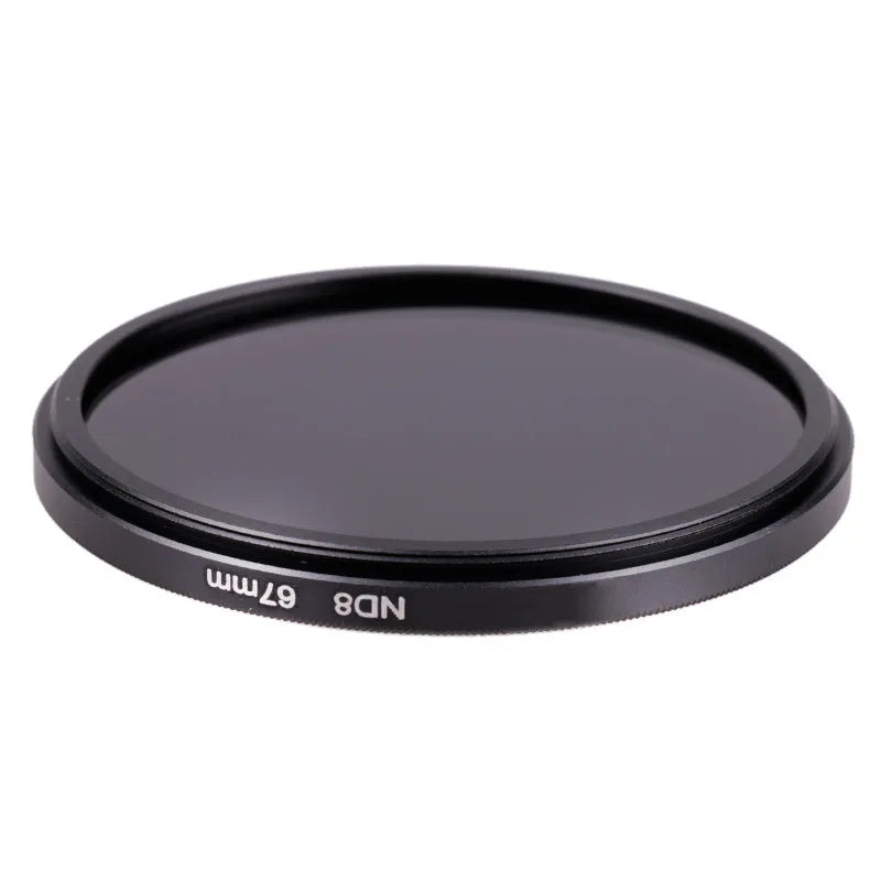 Camera ND8 filter with aviation aluminium frame showing lens thread and optical resin element