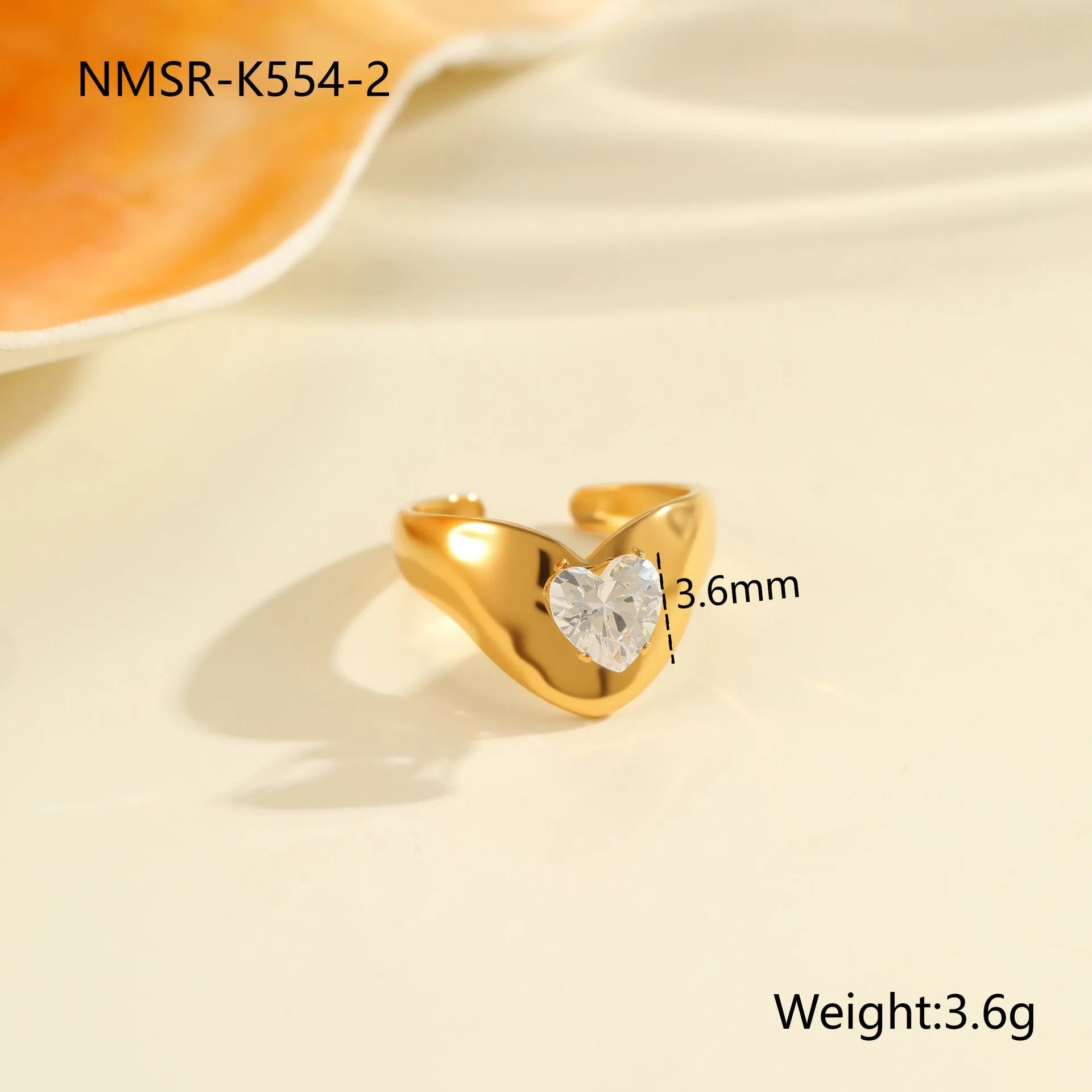 Geometric open mouth zircon ring in stainless steel with adjustable design and multiple colour options