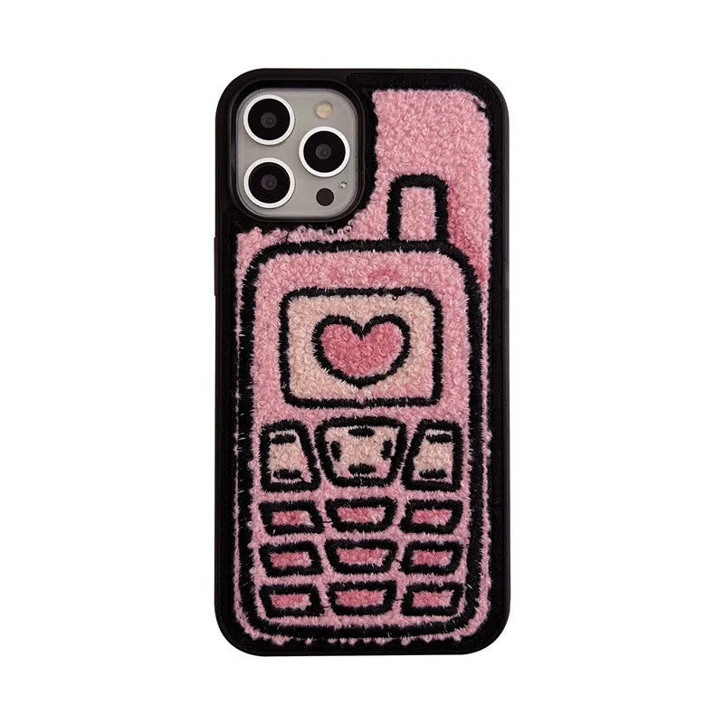 Soft pink TPU iPhone case with a towel-like embroidered texture on the back.