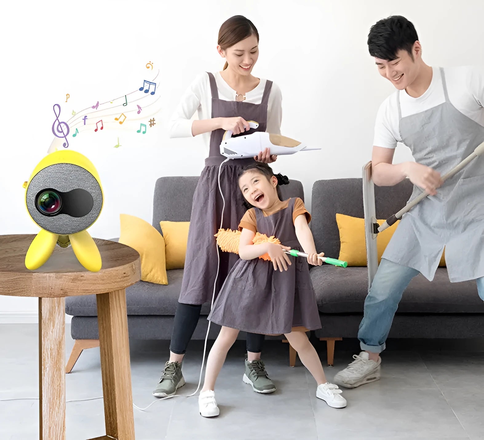 YG220 1080P LED projector in yellow or white colour with front projection and compact 0.7kg design
