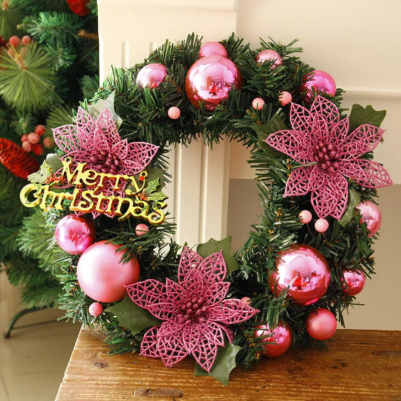 30cm multicolour plastic Christmas wreath decoration for doors in blue, gold, pink, purple, red, or silver