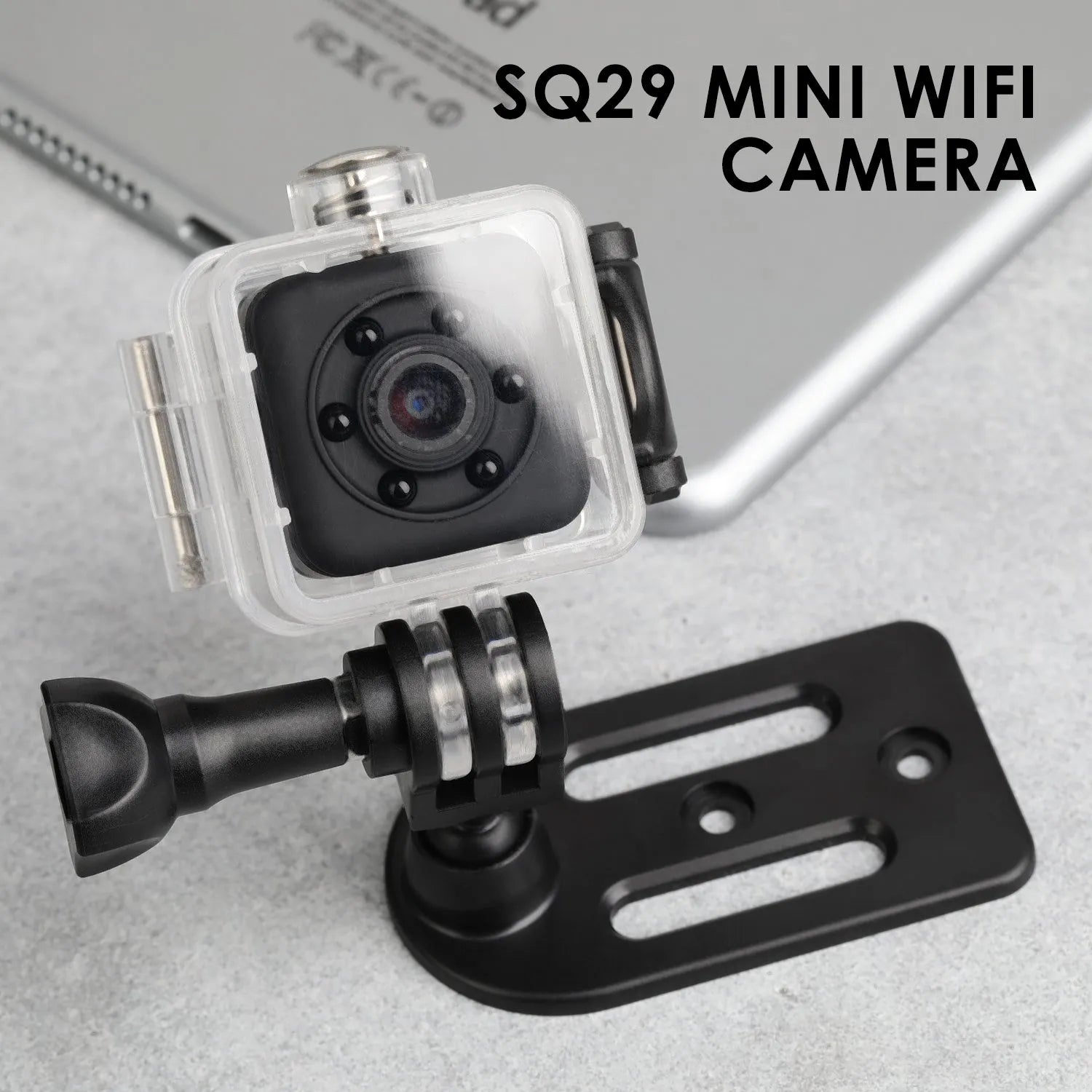 Black SQ29 waterproof sports camera with microUSB port and microSD card slot for action recording