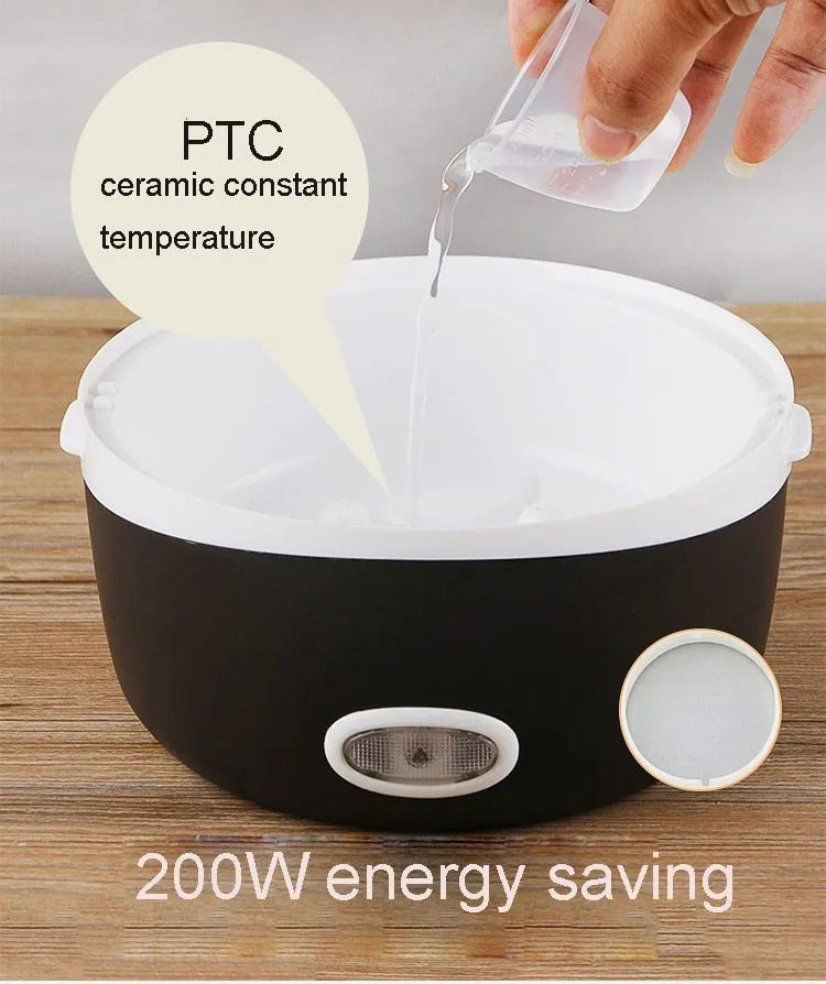 USB-powered electric lunch box showing 190mm dimensions and layered design