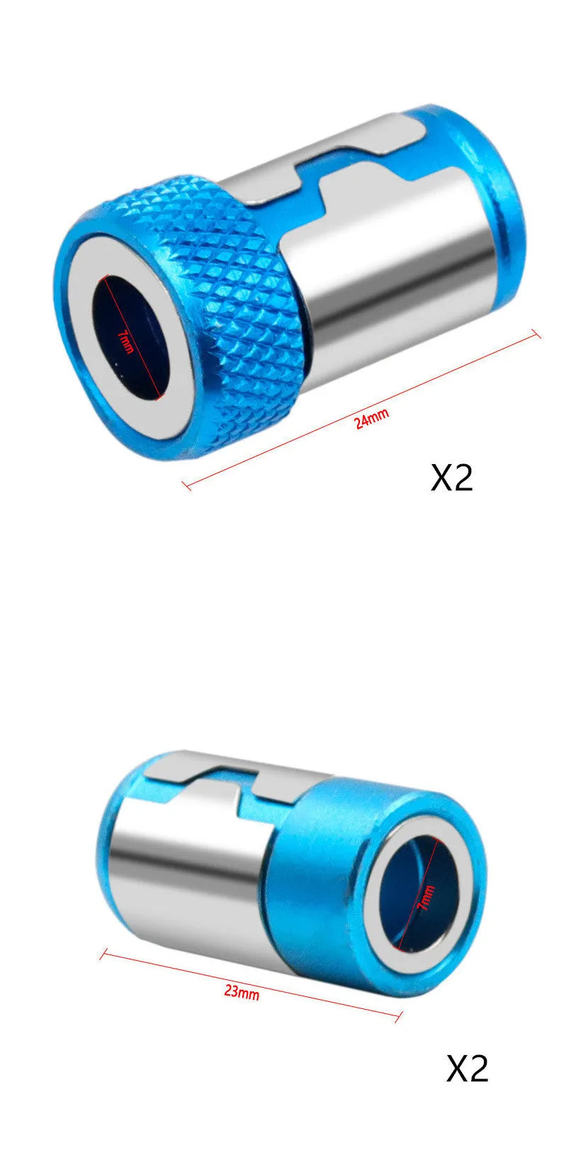 Light blue magnetic screwdriver bit with slotted head and magnetic ring