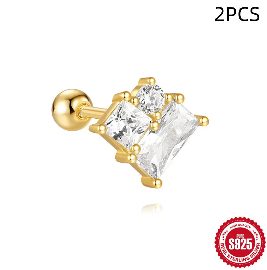 S925 sterling silver red square gravel stud earrings with floral design in gold electroplated finish