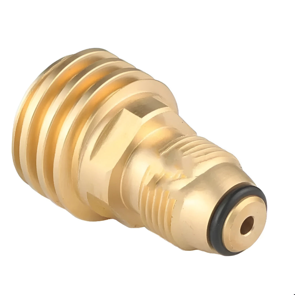 Brass gas brazier copper adapter with gold finish showing taper thread design