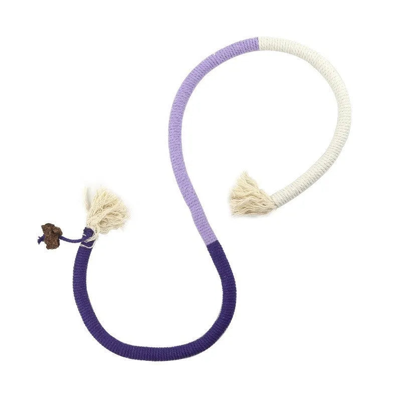 70cm long cotton cat chew rope toy in purple, orange or red with green colours