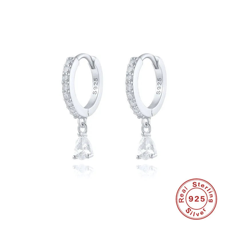 S925 sterling silver water drop earrings with geometric shape and decorative elements