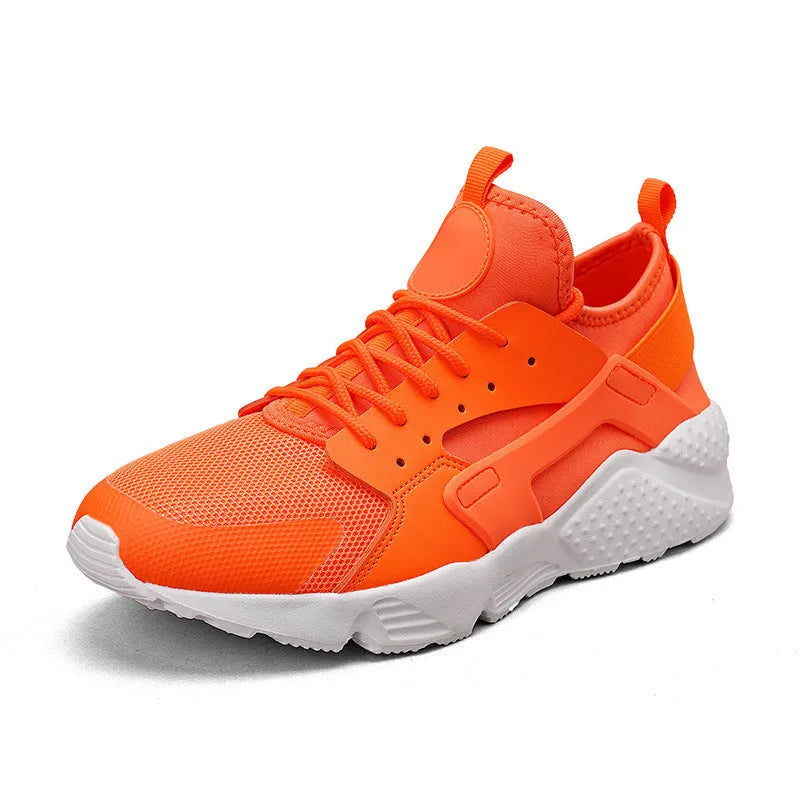 Men's fluorescent casual sneakers with mesh upper, cross shoulder straps and flat sole.