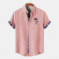 Linen short sleeve shirt with ocean fish pattern lapel design in loose casual cut