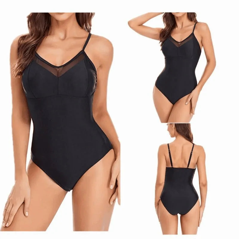 Solid colour backless one-piece swimsuit in black or blue options