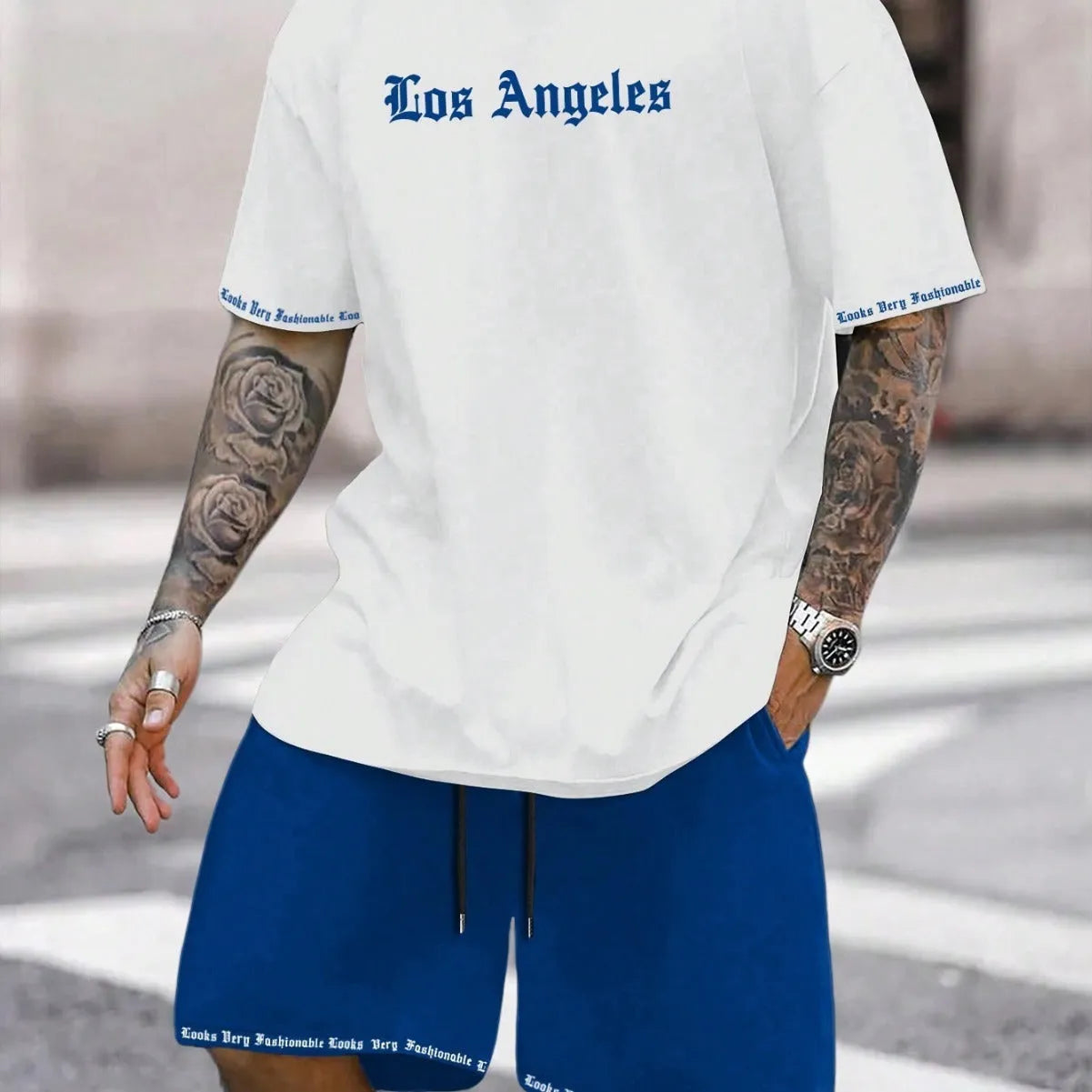 Sports shorts suit with short sleeve top and matching shorts in polyester quick-dry fabric