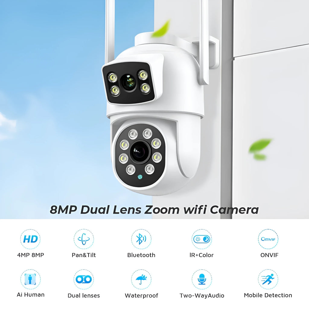White outdoor night vision wireless surveillance camera with dual-screen humanoid tracking and bracket