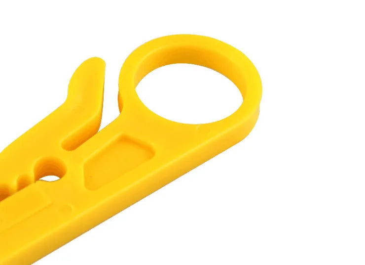 Yellow mini portable wire stripper tool with adjustable 0.6mm blade for network and telephone cables.