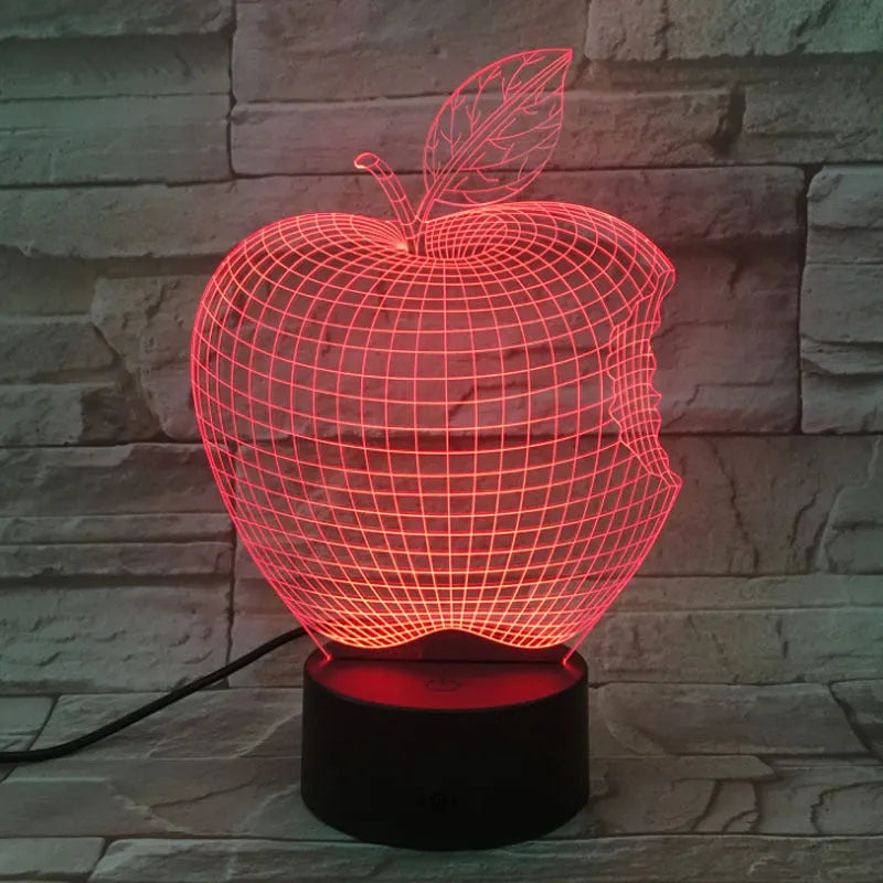 3D colourful fruit-shaped acrylic night light with LED touch control in seven colours.
