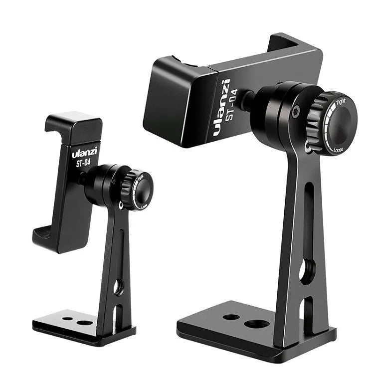 360 degree rotating aluminium alloy phone holder with adjustable clip 60-95mm in black on a desk