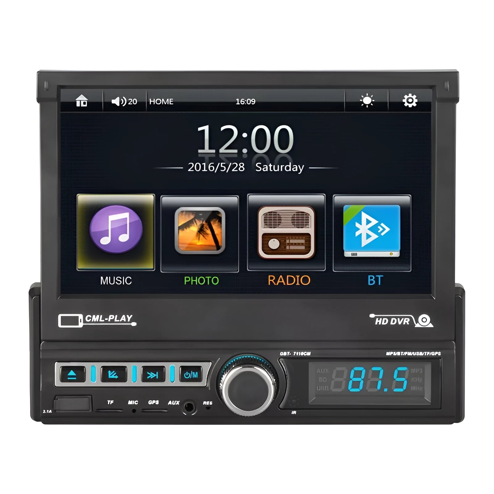 Black 7-inch touch screen MP5 player with Bluetooth 4.2 for car use