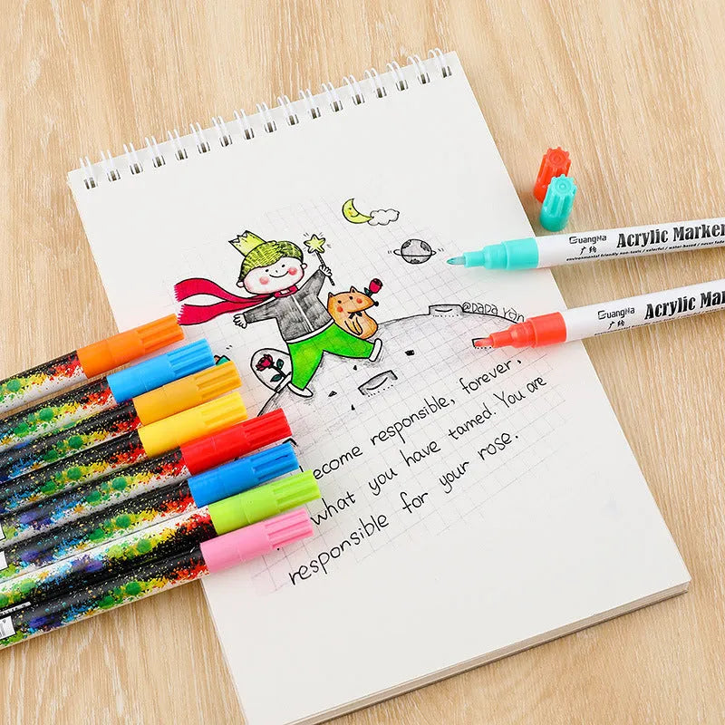 Acrylic graffiti marker pen set 6 colourful pens 0.7mm fine tip plastic box