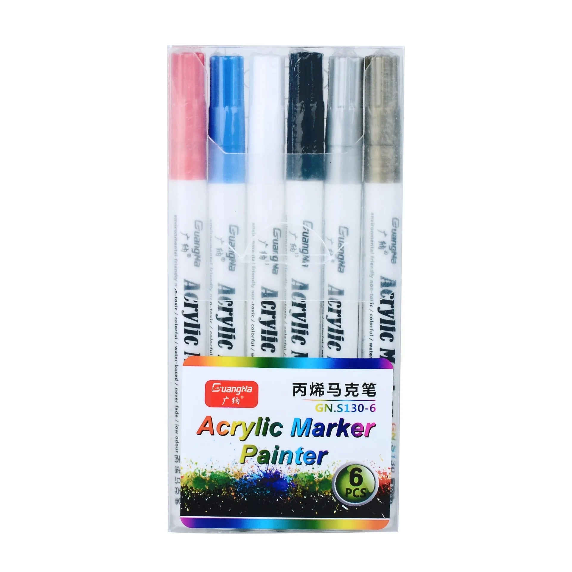 Acrylic graffiti marker pen set 6 colourful pens 0.7mm fine tip plastic box