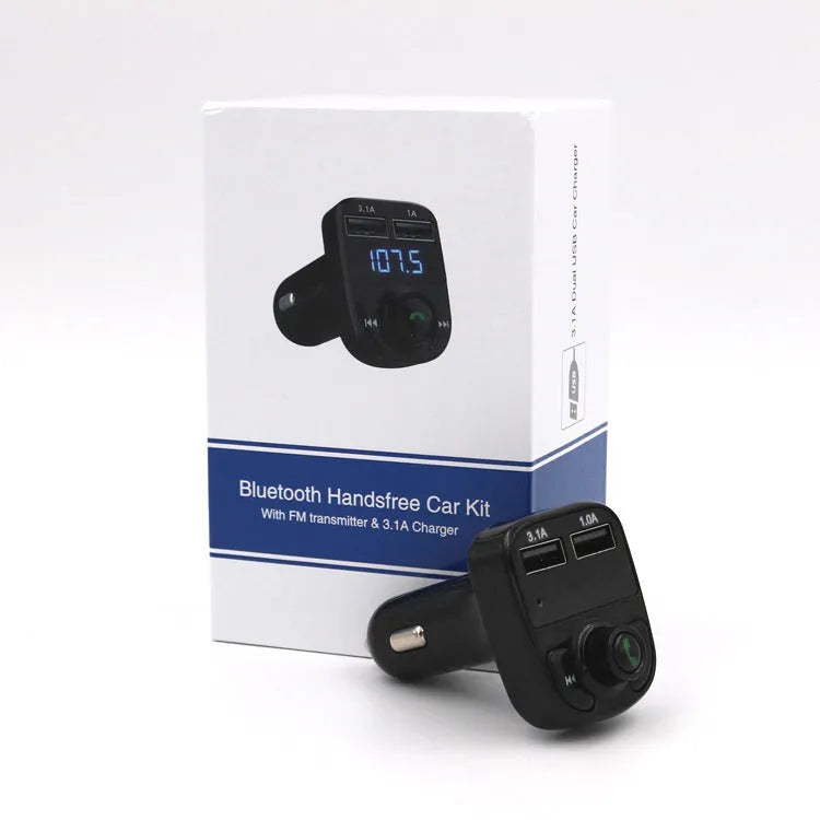 HY82 car MP3 player Bluetooth FM transmitter with USB charging ports installed in vehicle cigarette lighter