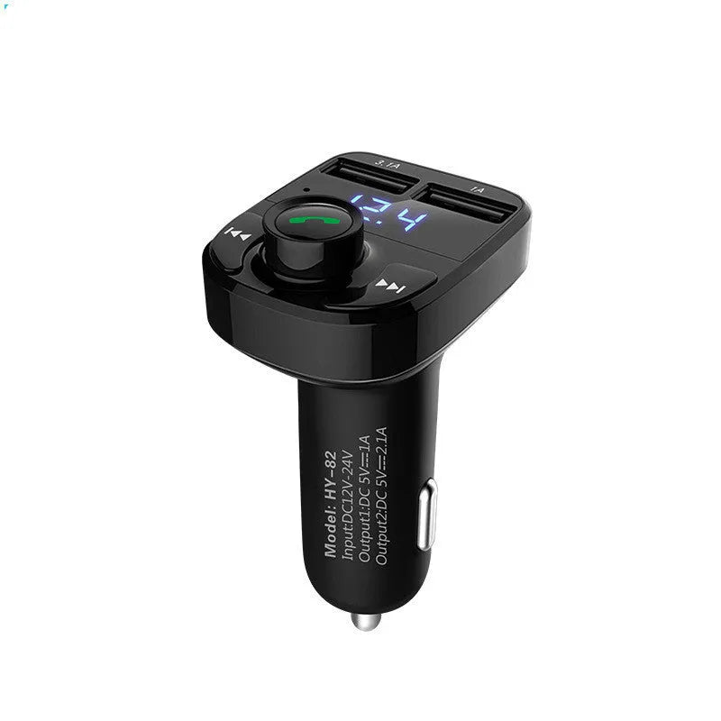 HY82 car MP3 player Bluetooth FM transmitter with USB charging ports installed in vehicle cigarette lighter