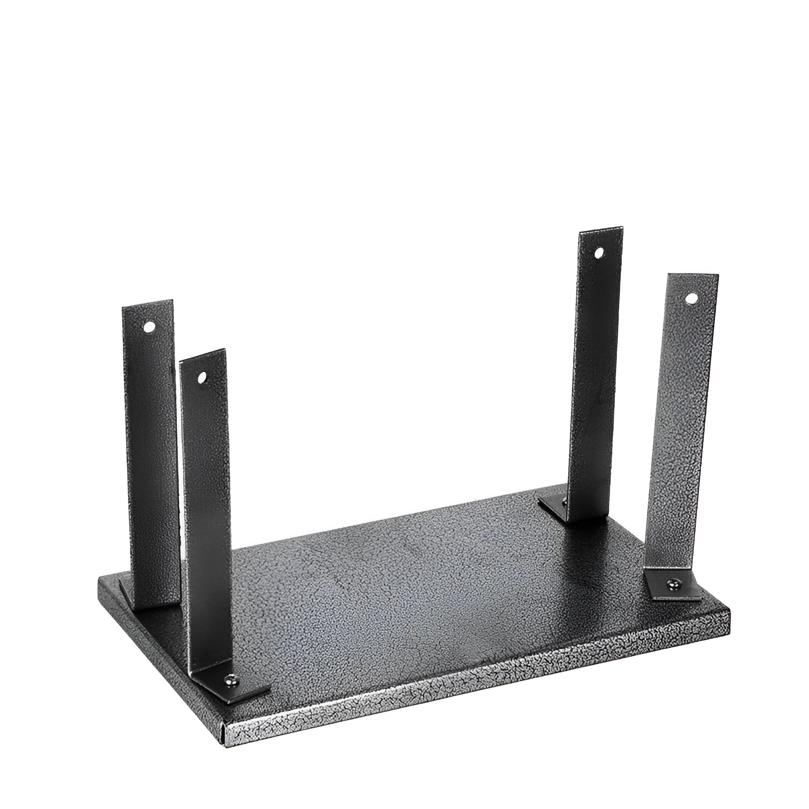 Black iron flip chip bracket for holding an electric planer, shown with dimensions