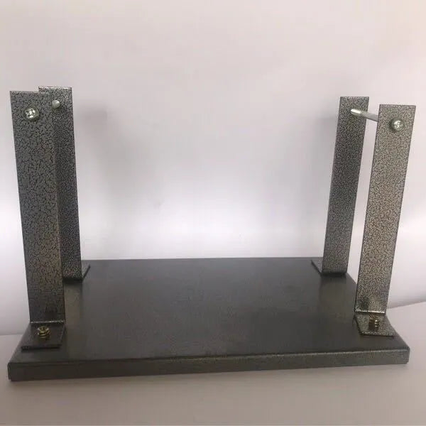 Black iron flip chip bracket for holding an electric planer, shown with dimensions
