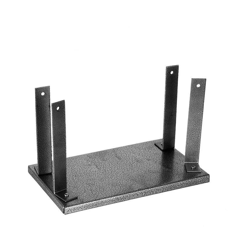 Black iron flip chip bracket for holding an electric planer, shown with dimensions