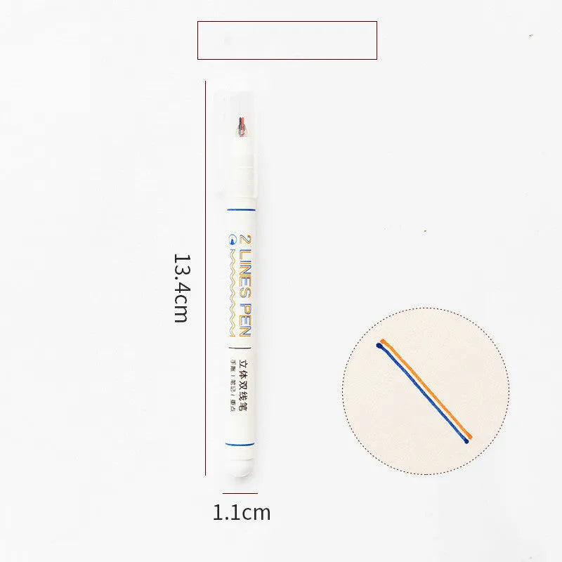 Double line two-colour highlighter pen with 0.5mm tip for student note marking