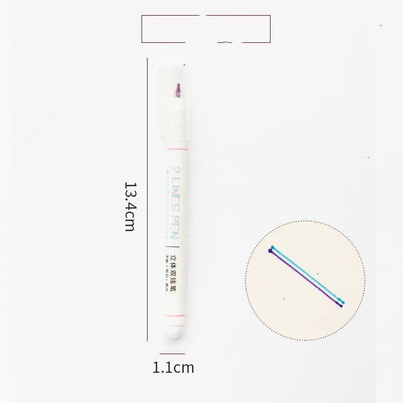Double line two-colour highlighter pen with 0.5mm tip for student note marking