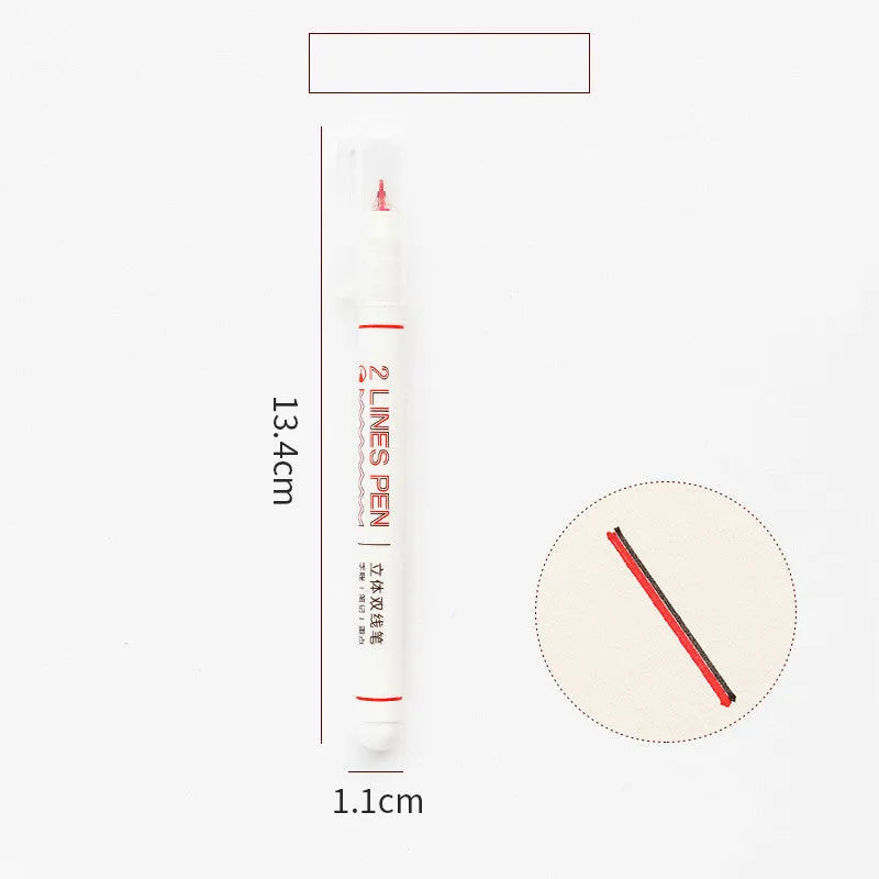 Double line two-colour highlighter pen with 0.5mm tip for student note marking