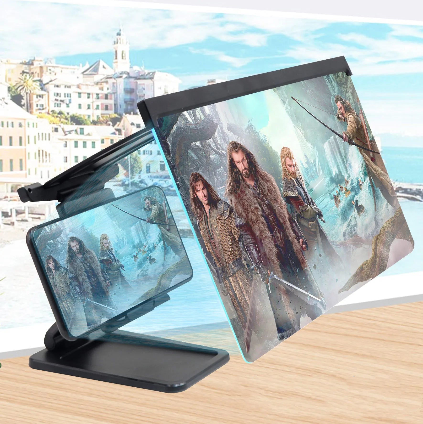 L20 split mobile phone screen magnifier with 12-inch acrylic lens and black adjustable bracket