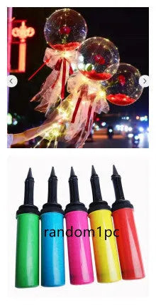 Transparent LED luminous balloon with artificial rose and built-in light, shown as a DIY bouquet kit.