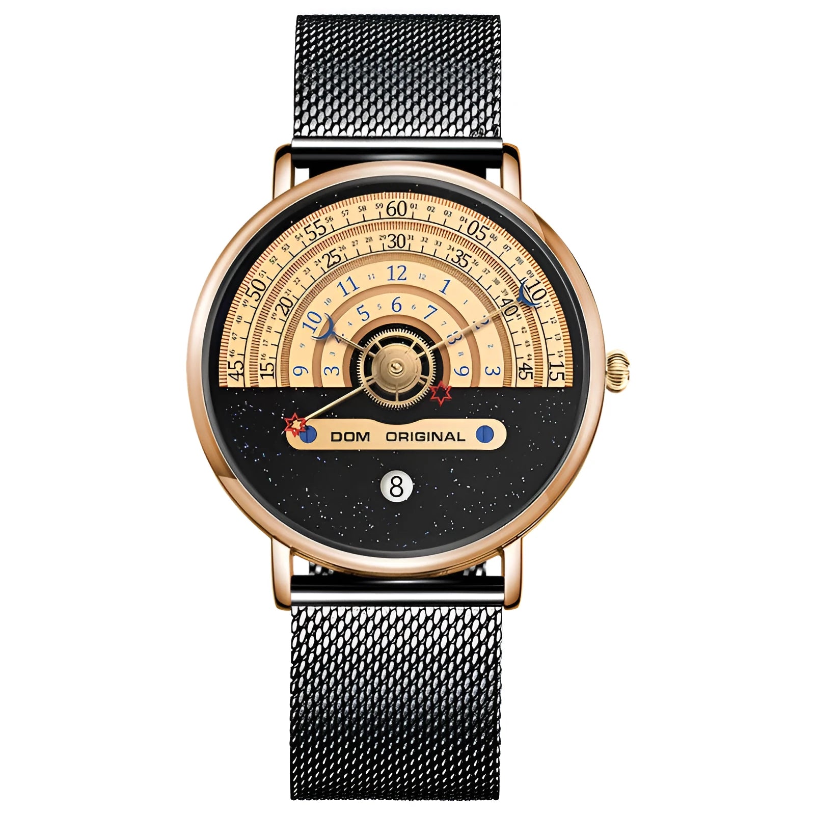 Men's quartz fashion watch with 40mm round dial, 30M waterproof rating, and choice of gold or silver alloy case