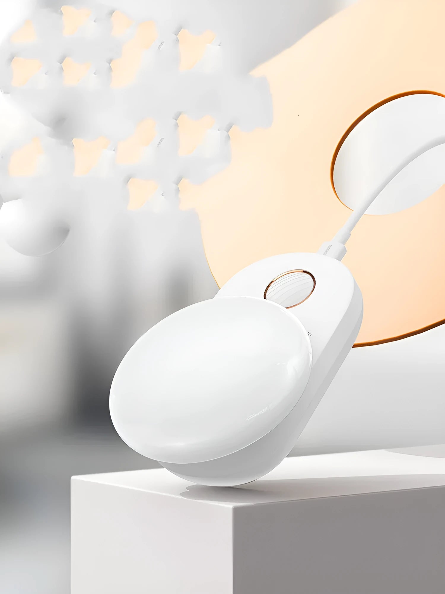 Baseus white rechargeable sensor night light with motion detection and USB charging port.