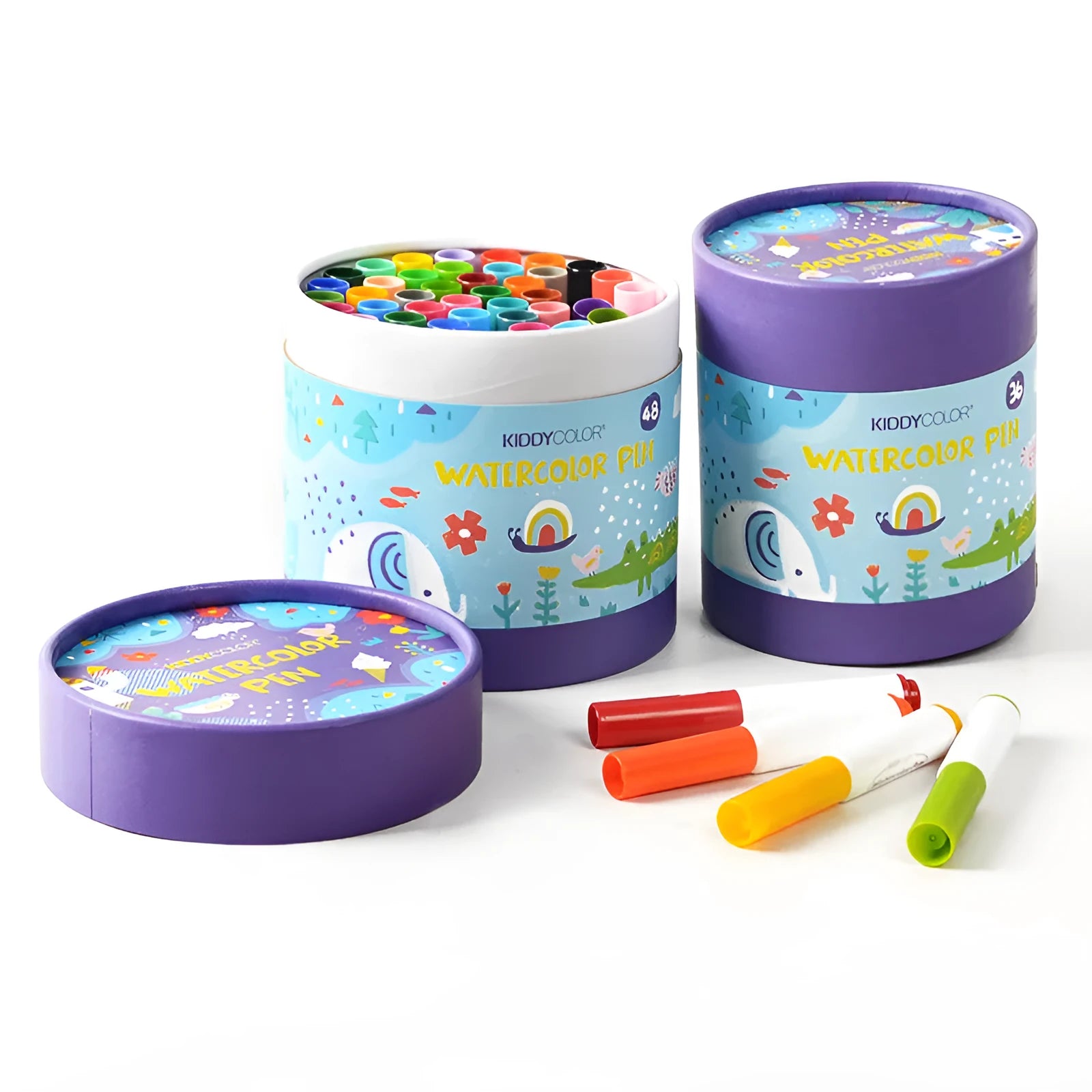 Set of children's washable watercolour pens in a case, showing multiple coloured barrels.