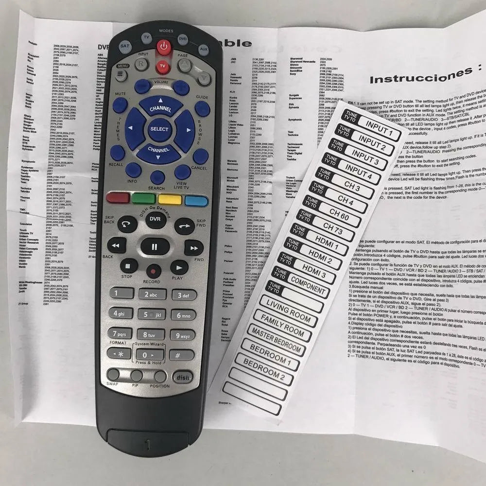 Black DISH Network universal remote control compatible with 20.1 code satellite receivers