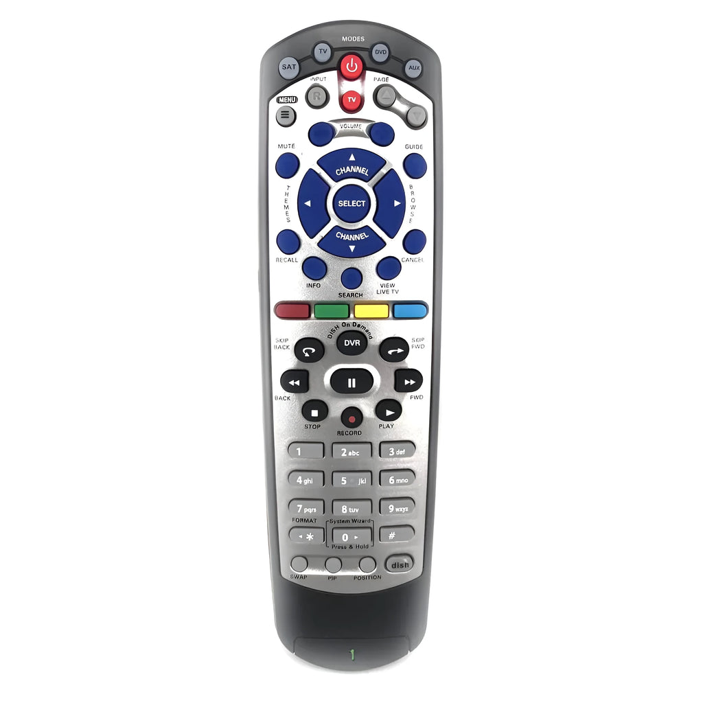 Black DISH Network universal remote control compatible with 20.1 code satellite receivers