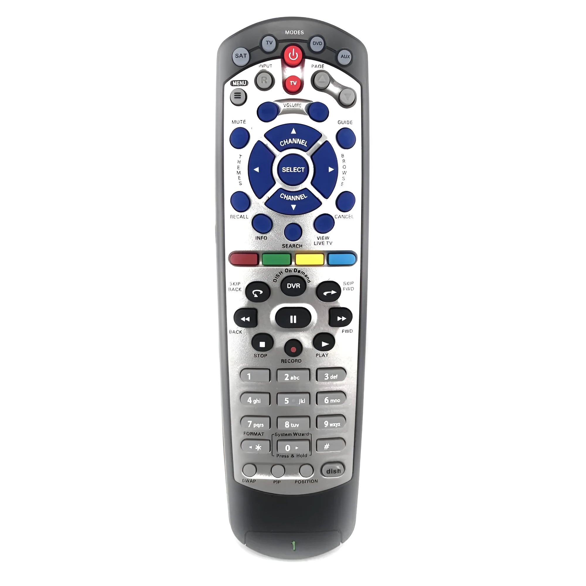 Black DISH Network universal remote control compatible with 20.1 code satellite receivers