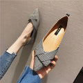Women's red and black Korean style pointed shoes with low flat heel