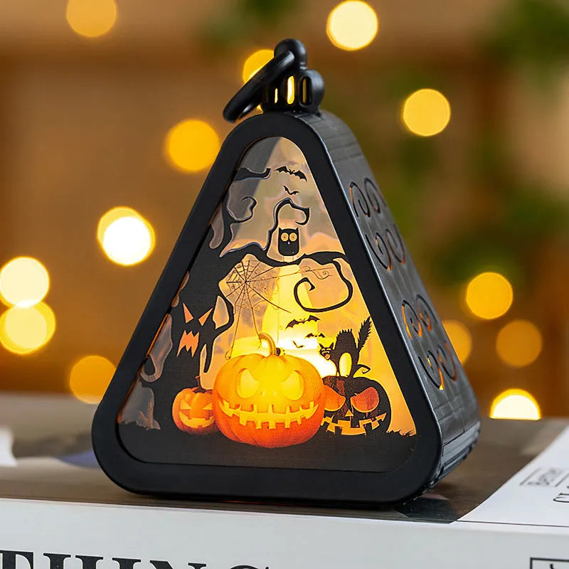 Halloween portable pumpkin lamp decoration in four colour variations with plastic and glass construction