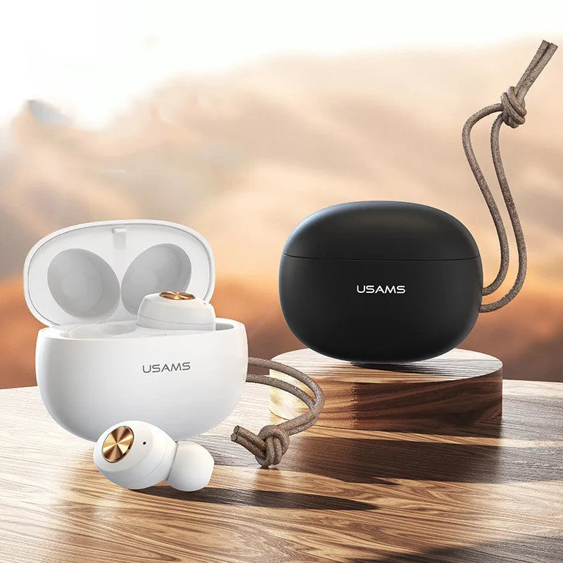 Wireless Bluetooth TWS earbuds with charging case in black, green, or white colours